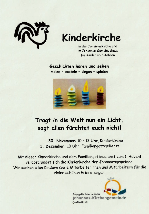 Letzte Kinderkirche in Queller Johannesgemeinde am 30. November 2024